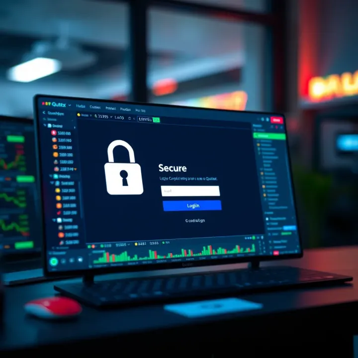 User interface showing secure login screen on Quotex trading platform