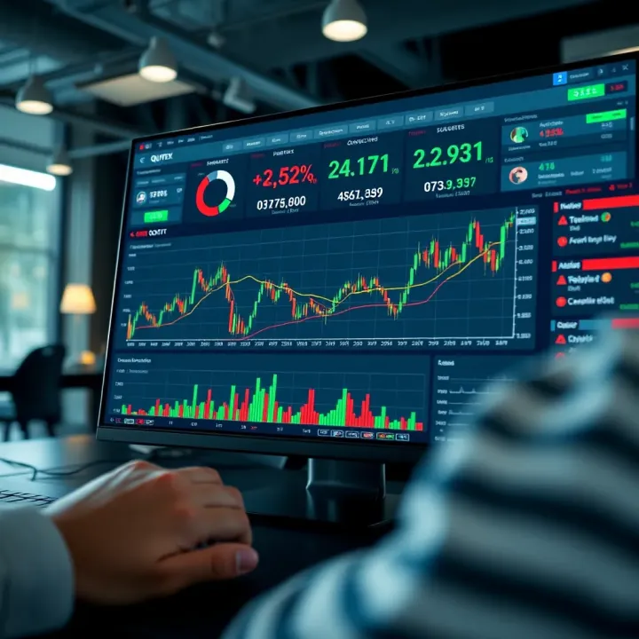 Dashboard of Quotex trading platform showing various financial instruments and charts