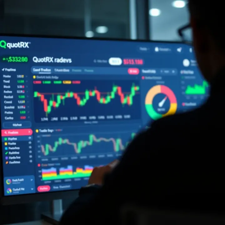 Dashboard displaying QuotRX trading interface with charts and financial data visualizations