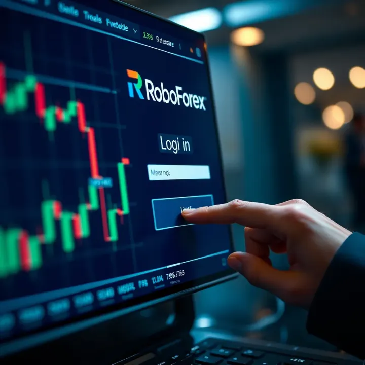 User entering login credentials on RoboForex platform interface