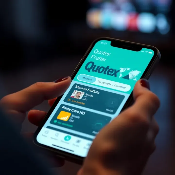 User interface displaying Quotex app features on a mobile device