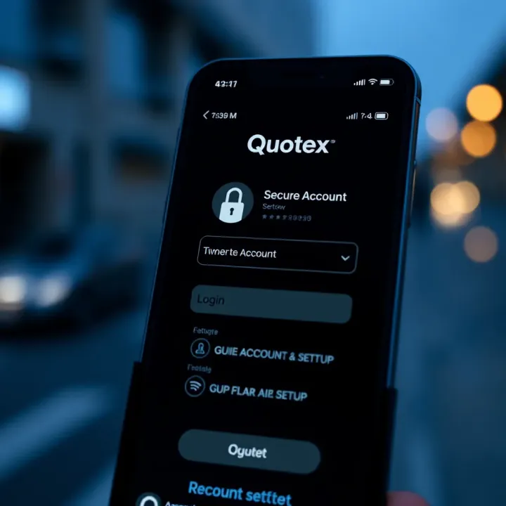 Secure login screen for Quotex application with account setup options