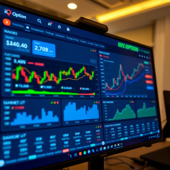 Dashboard view of an investment trading platform displaying various market charts and user account options