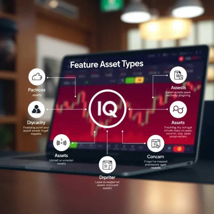 Diagram illustrating the key features and types of assets available for trading on IQ Option