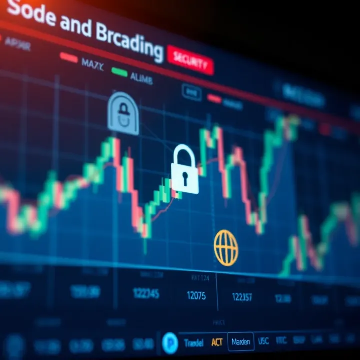 Graph showing market trends with security and regulation icons overlay