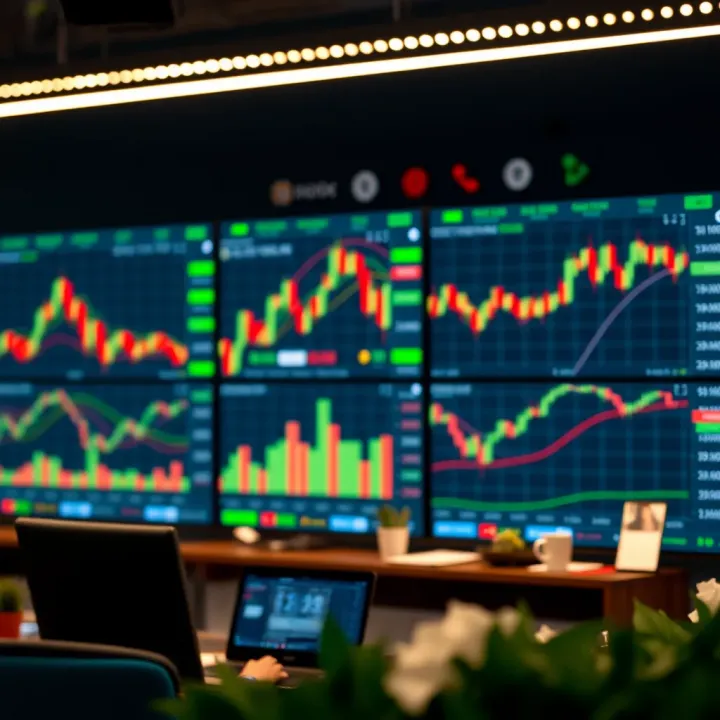 Chart showing live trading activity and market trends within a digital trading room