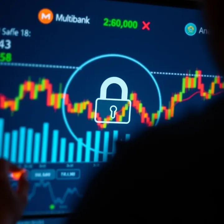 Multibank Security and Trust Analysis for Brazilian Users Secure online banking interface with lock icon and financial charts