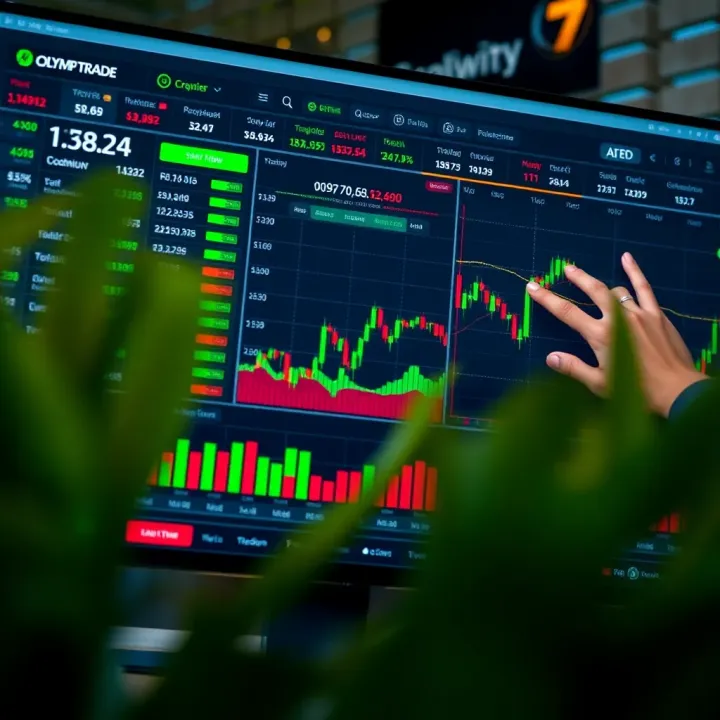 Overview of the Olymp Trade online trading platform interface showing various financial charts and tools