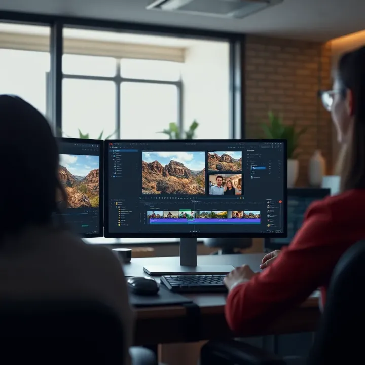 Illustration of video content being edited and rendered remotely in the cloud
