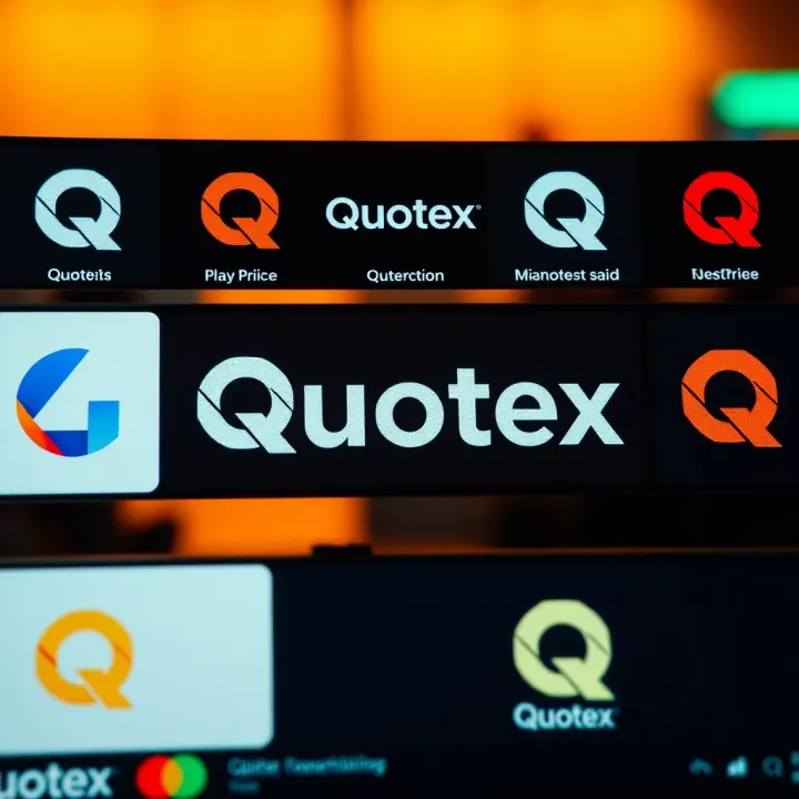 Various versions of Quotex logo displayed on different digital platforms