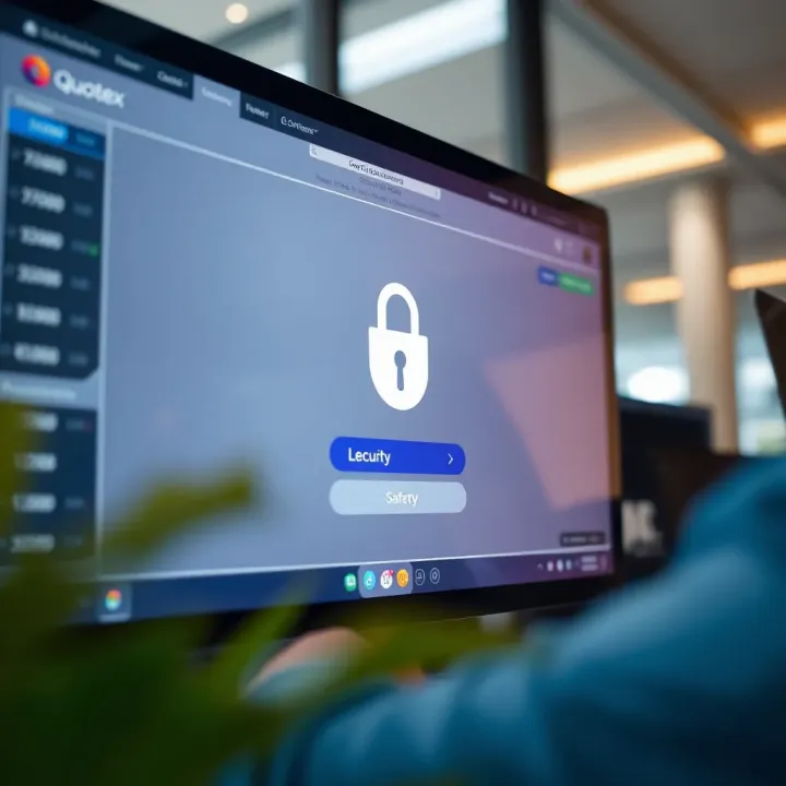 Secure login screen emphasizing safety features for Quotex trading users