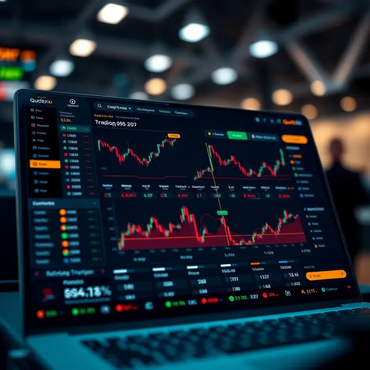 Dashboard view of Quotex trading platform showing various trading options and real-time data