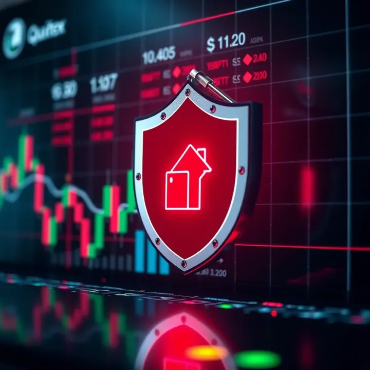 Graph and security shield symbolizing safe binary options trading on Quotex Sign