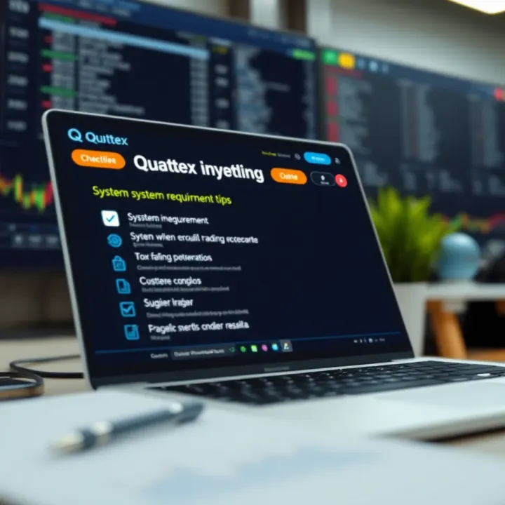 Checklist highlighting system requirements and security tips for Quotex trading
