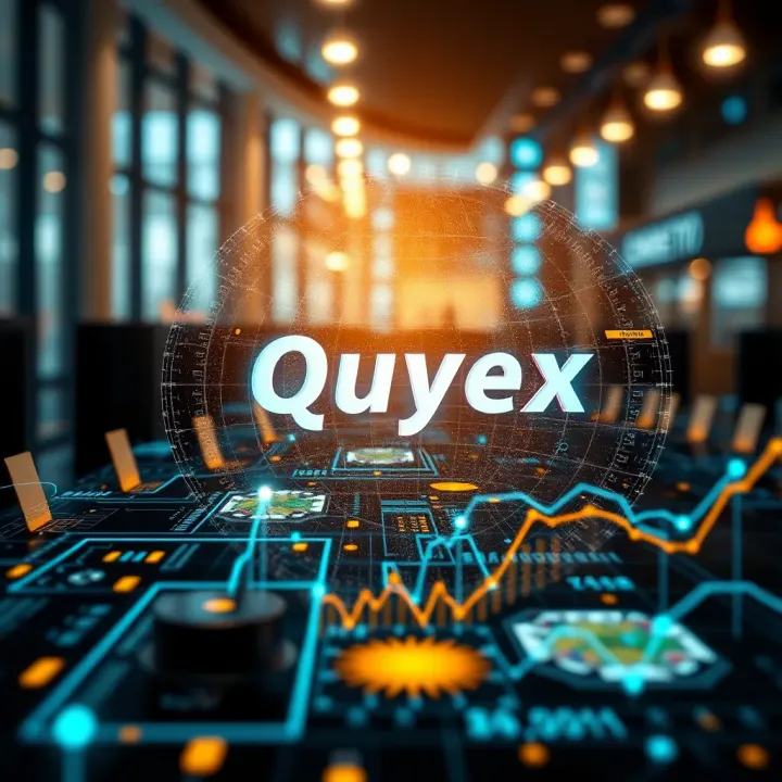 Futuristic visualization of Quoyex impact across multiple sectors with dynamic elements and data streams