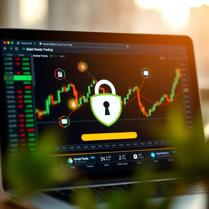 Illustration of secure and efficient online trading with browser security icons and financial graphs