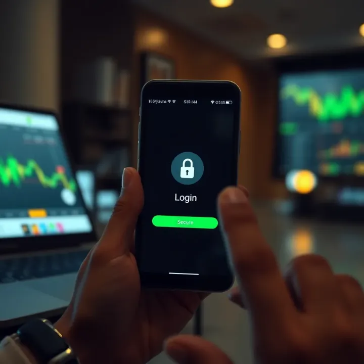 Secure login screen on a smartphone for a financial trading platform