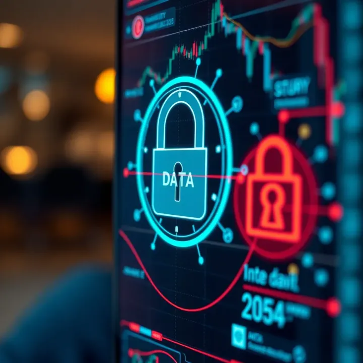 Secure online investment with digital lock and data protection graphics
