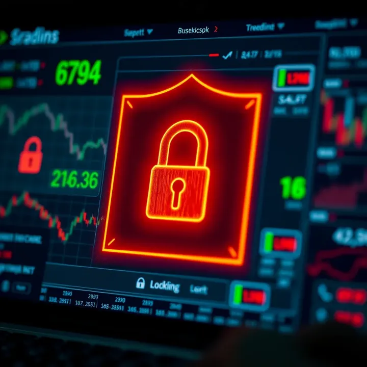 Secure login screen with encryption icons symbolizing safety measures in online trading platforms