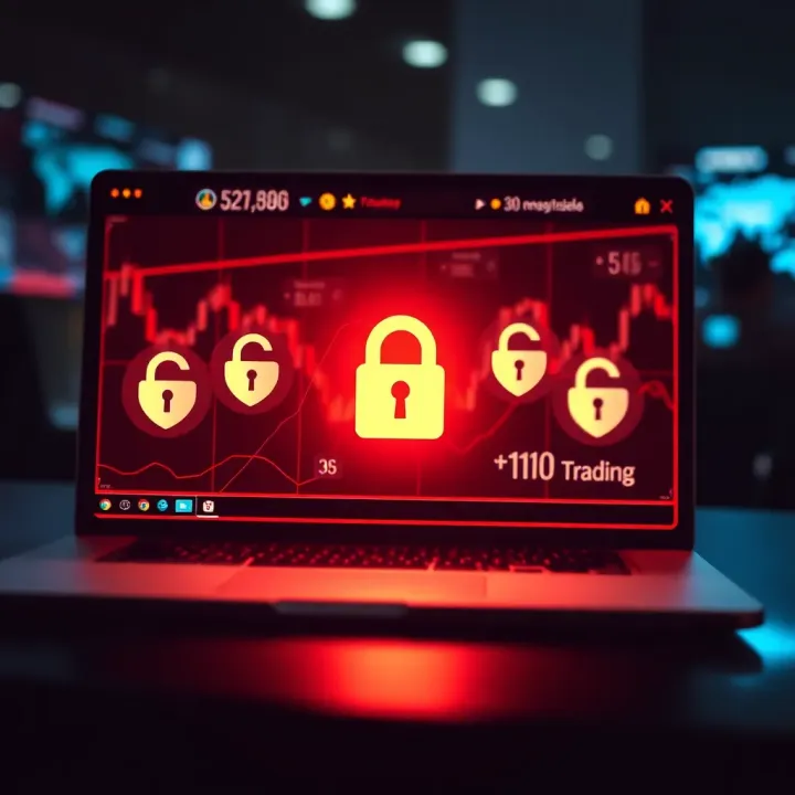 Secure online trading environment with encryption and data protection icons