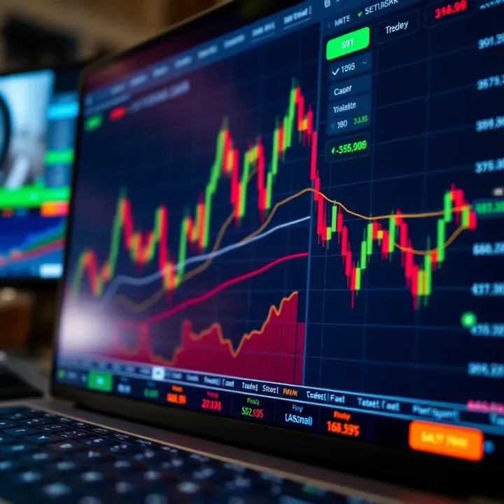 Interface of a trading application showing real-time stock charts and investment options