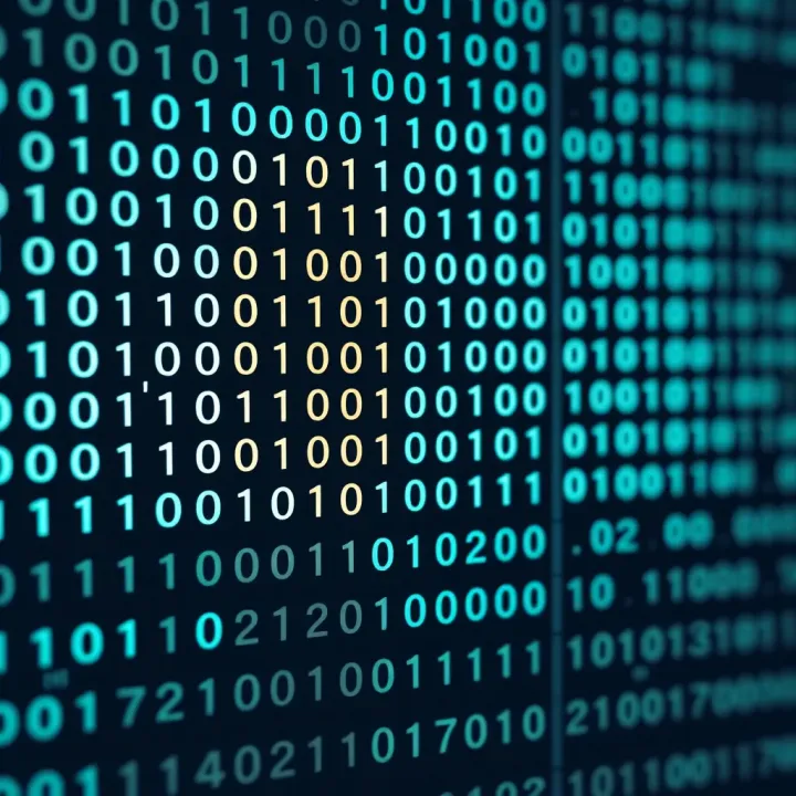 Visual representation of binary code with zeros and ones arranged in a grid