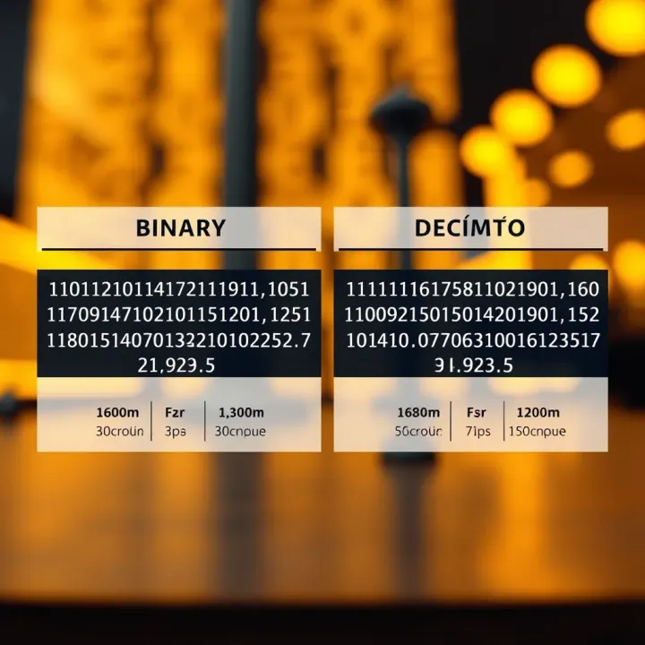 Diagram showing comparison between binary and decimal number systems with example values