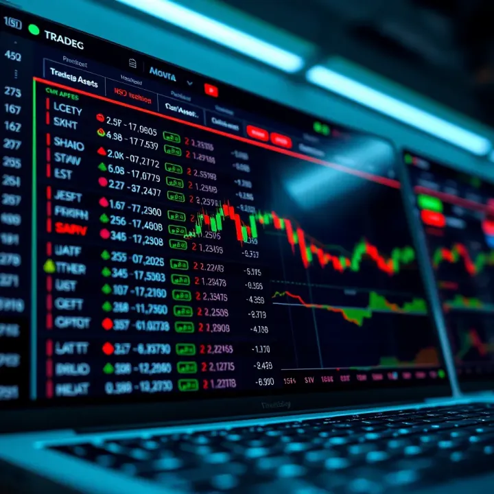 User interface displaying various financial assets available for trading on an online platform