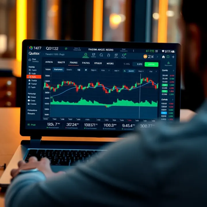 Screenshot of the Quotex trading platform displaying a demo account interface with various trading charts and options