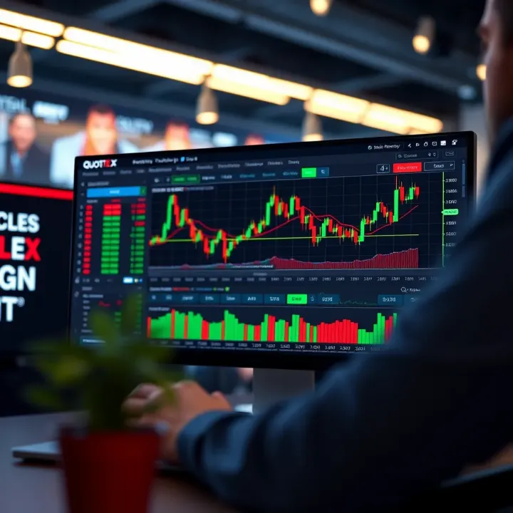 Interface showcasing Quottex trading platform with charts and market indicators