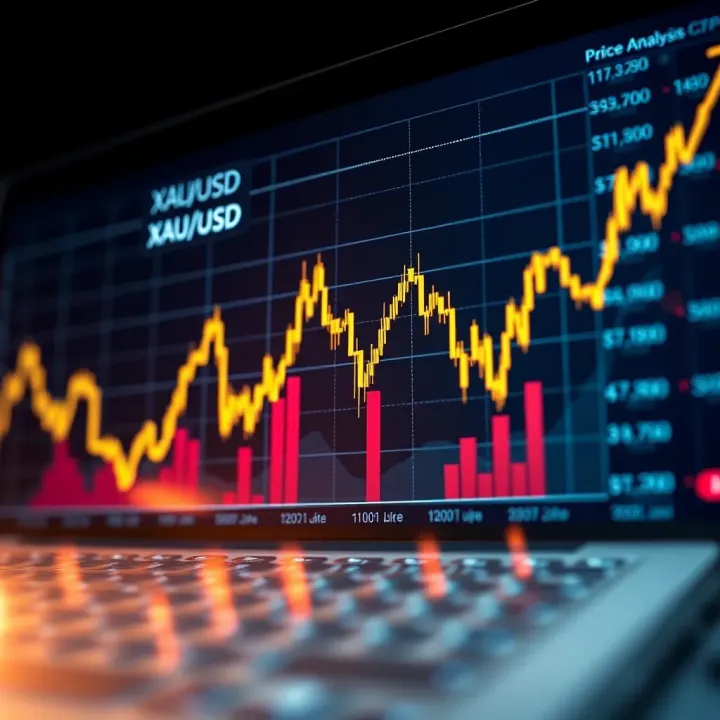 Graph showing recent fluctuations in gold price against the US dollar with economic indicators
